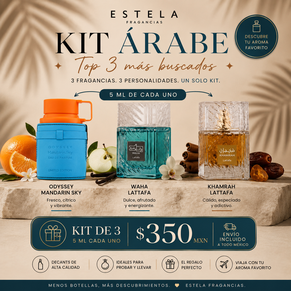 Kit Árabe – Sky Mandarín + Khamrah + Waha